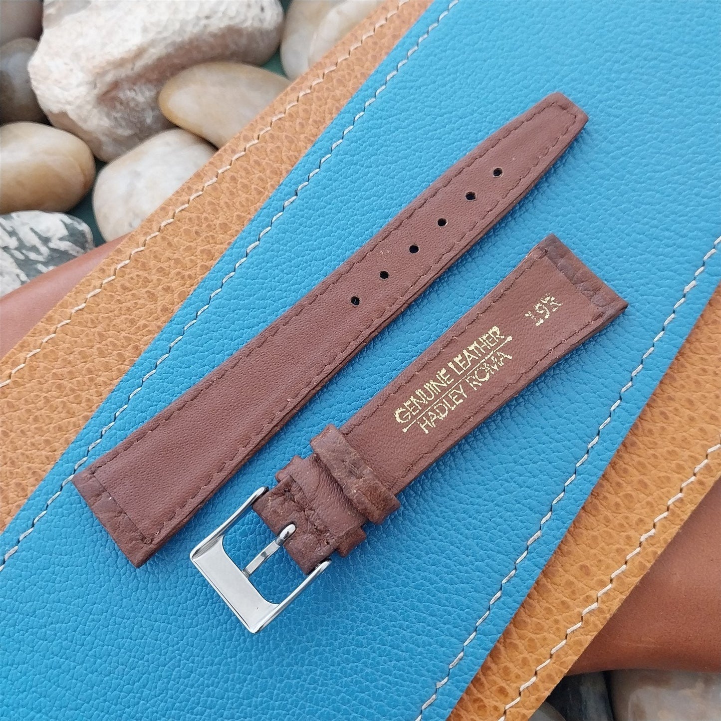 19mm Classic Tapered Hadley Roma Brown Leather 19/14 Vintage Watch Band