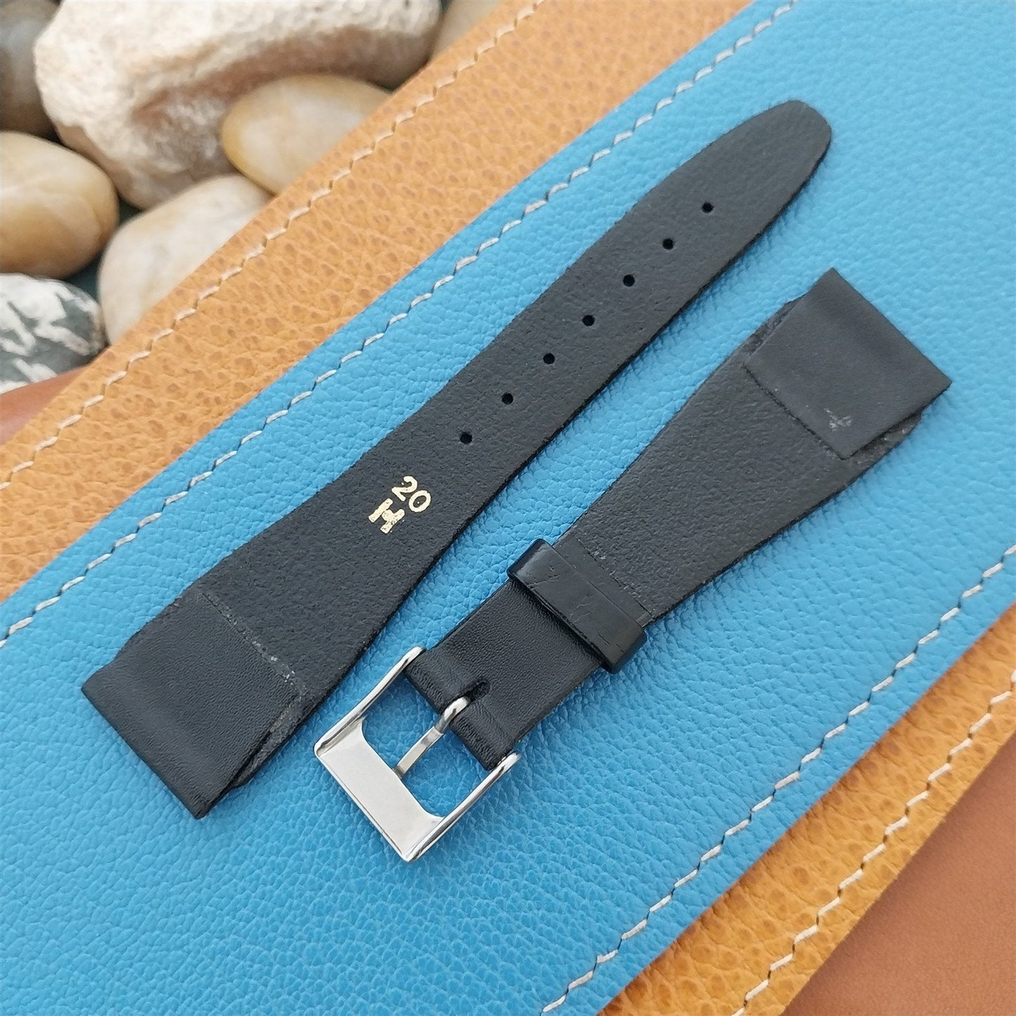 20mm Hirsch Flared Classic Tapered Black Leather 20/14 Unused Watch Band