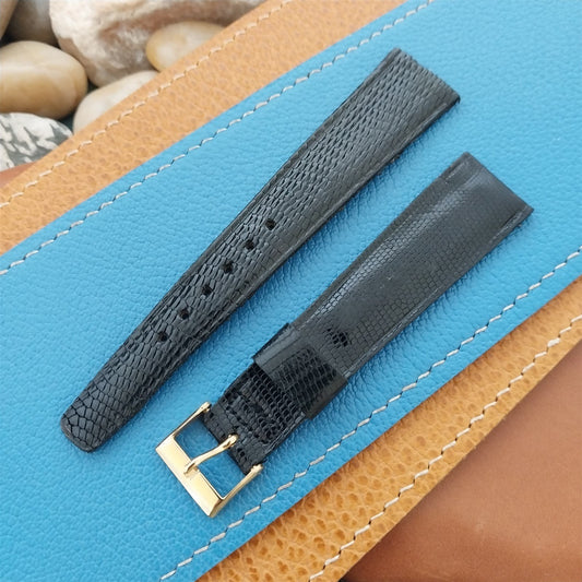 Vintage 19mm Mormac Black Lizard Tapered Single-Keeper Unused 1960s Watch Band