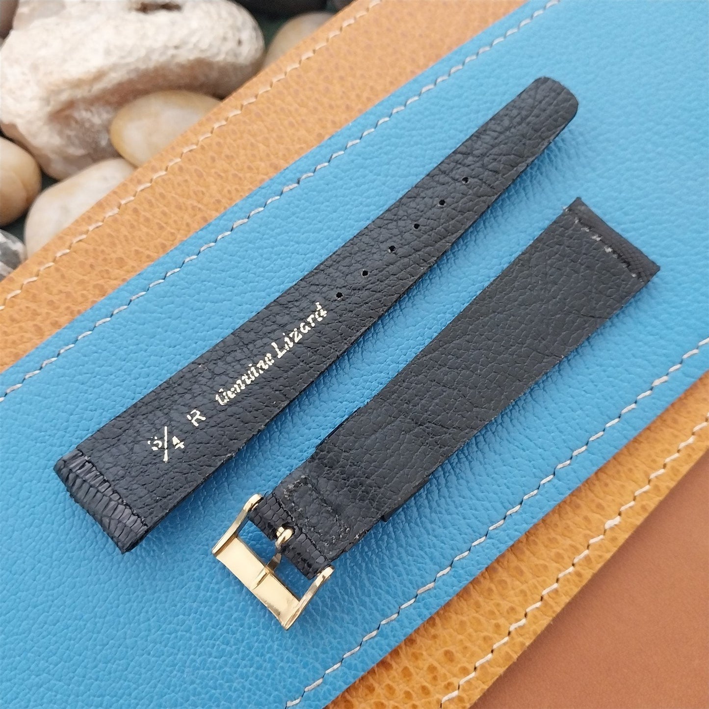 Vintage 19mm Mormac Black Lizard Tapered Single-Keeper Unused 1960s Watch Band