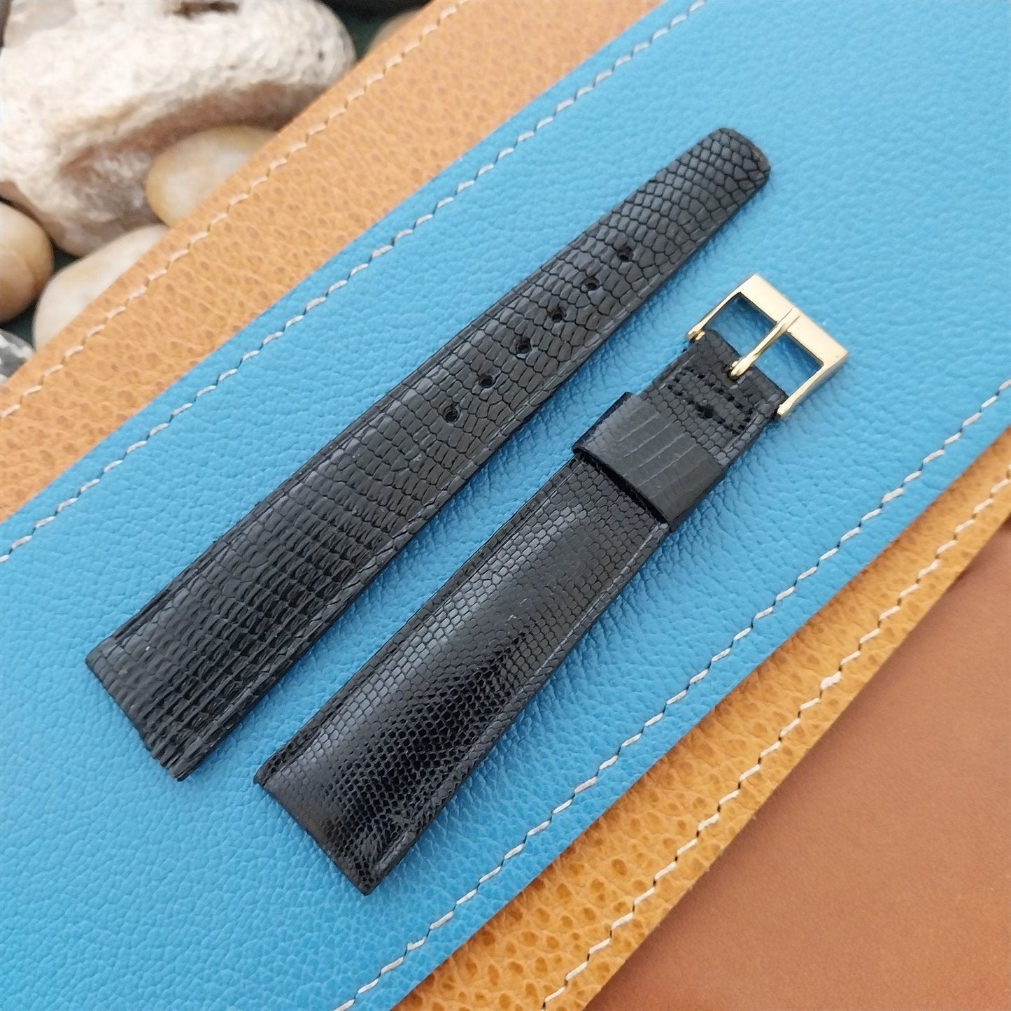 Vintage 19mm Mormac Black Lizard Tapered Single-Keeper Unused 1960s Watch Band