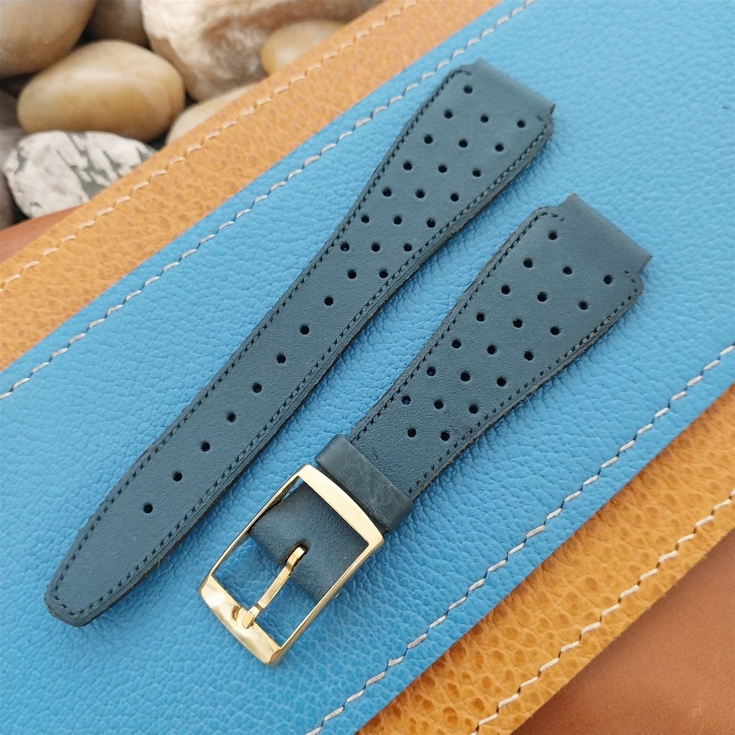 16mm Hirsch Perforated Tapered Flared Blue Nappa Calf 18/14 Unused Watch Band