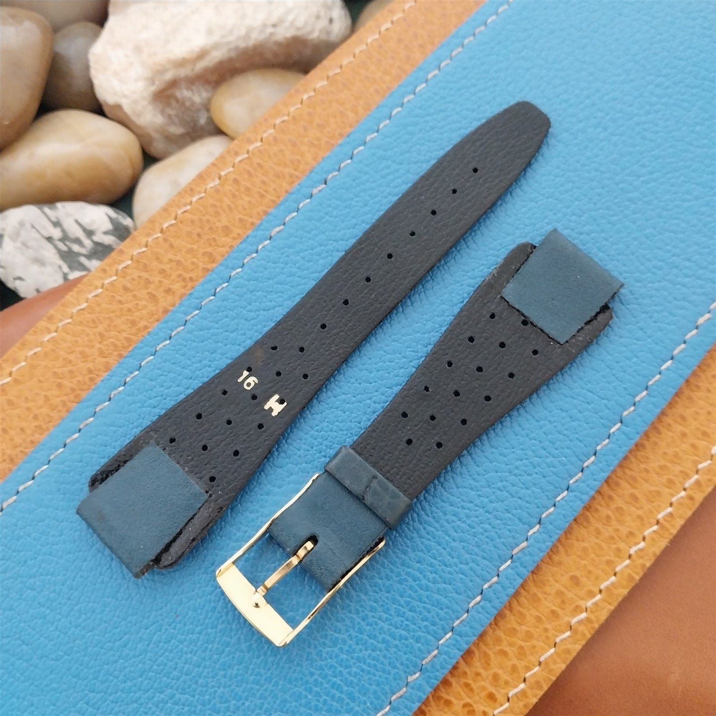 16mm Hirsch Perforated Tapered Flared Blue Nappa Calf 18/14 Unused Watch Band