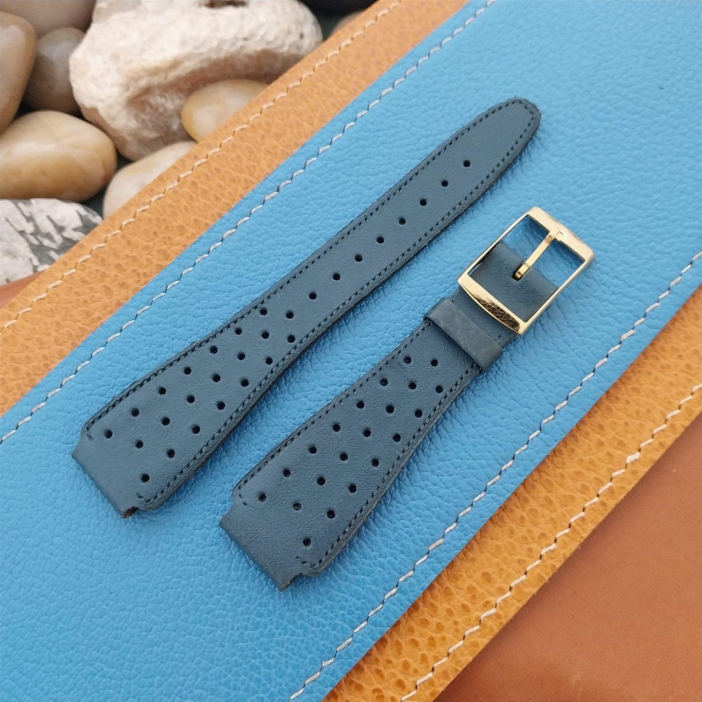 16mm Hirsch Perforated Tapered Flared Blue Nappa Calf 18/14 Unused Watch Band