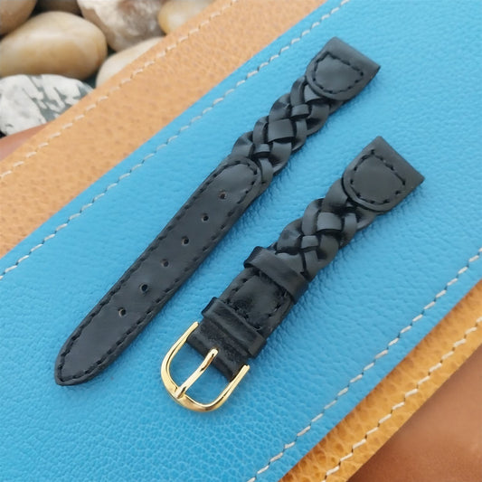 14mm Hirsch Black Braided Leather Unused nos Vintage Watch Band