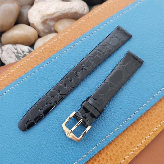 14mm Hirsch Black Simulated Croc Leather Unused nos Vintage Watch Band