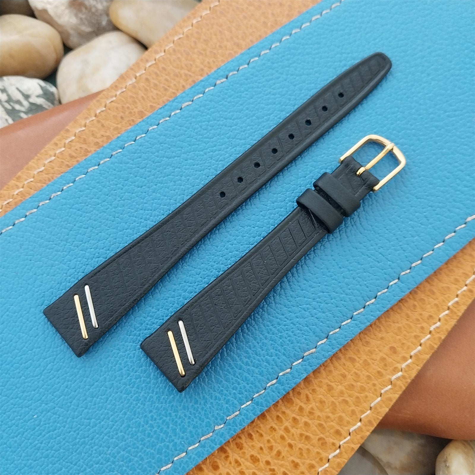 14mm Hirsch Design Black Tapered Leather 14/10 Unused nos Vintage Watch Band