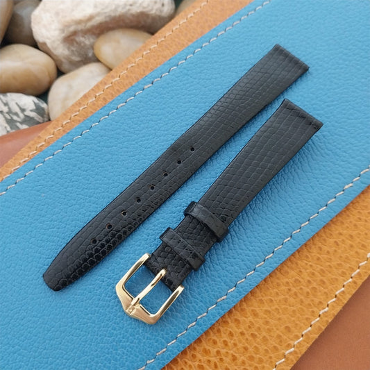 14mm Hirsch Black Simulated Lizard Grain Leather Unused nos Vintage Watch Band