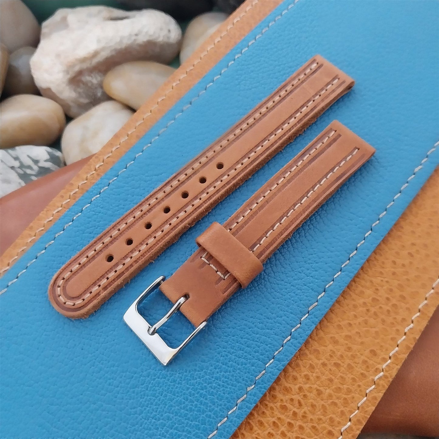 16mm Hirsch Navajo Rustic Stitched Brown Leather Unused Watch Band