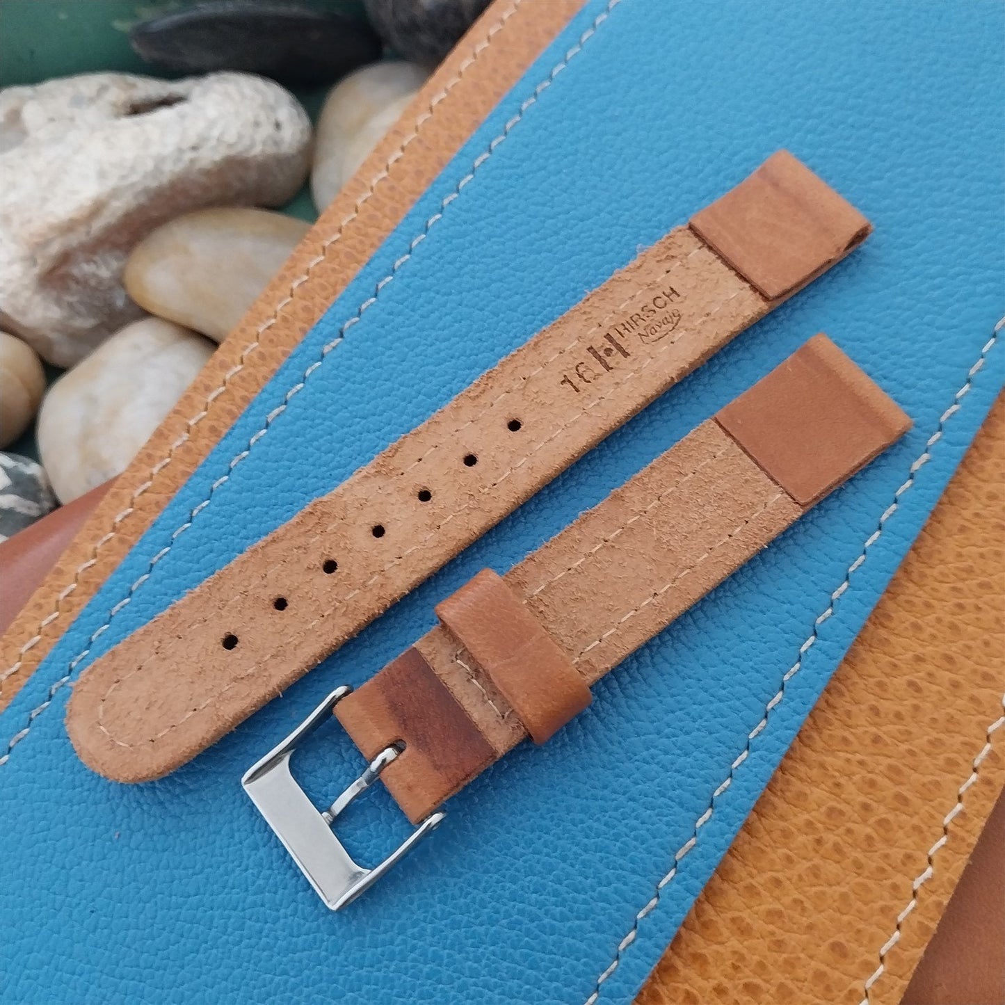 16mm Hirsch Navajo Rustic Stitched Brown Leather Unused Watch Band