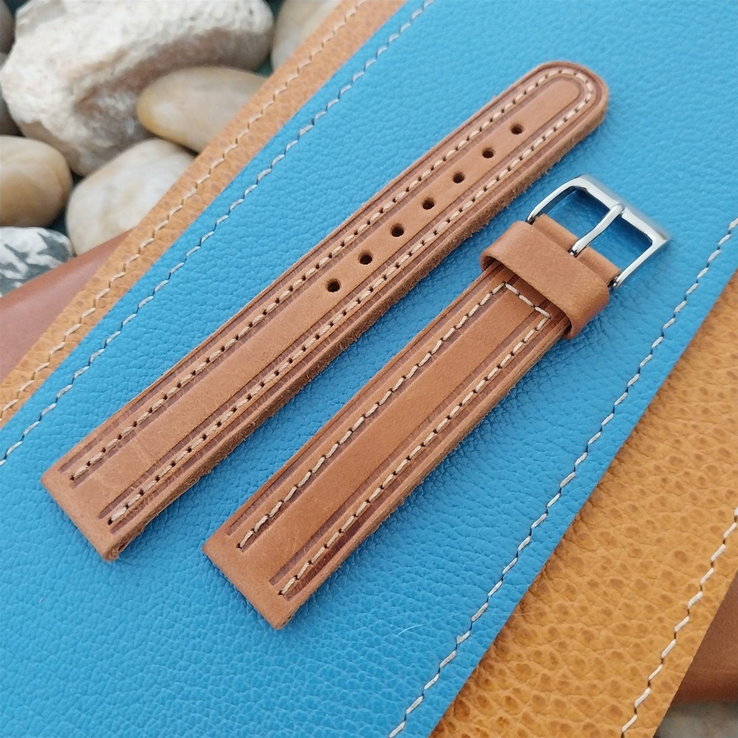 16mm Hirsch Navajo Rustic Stitched Brown Leather Unused Watch Band