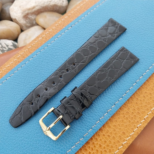 16mm Hirsch Black Simulated Croc Leather Unused Tapered 16/14 Watch Band