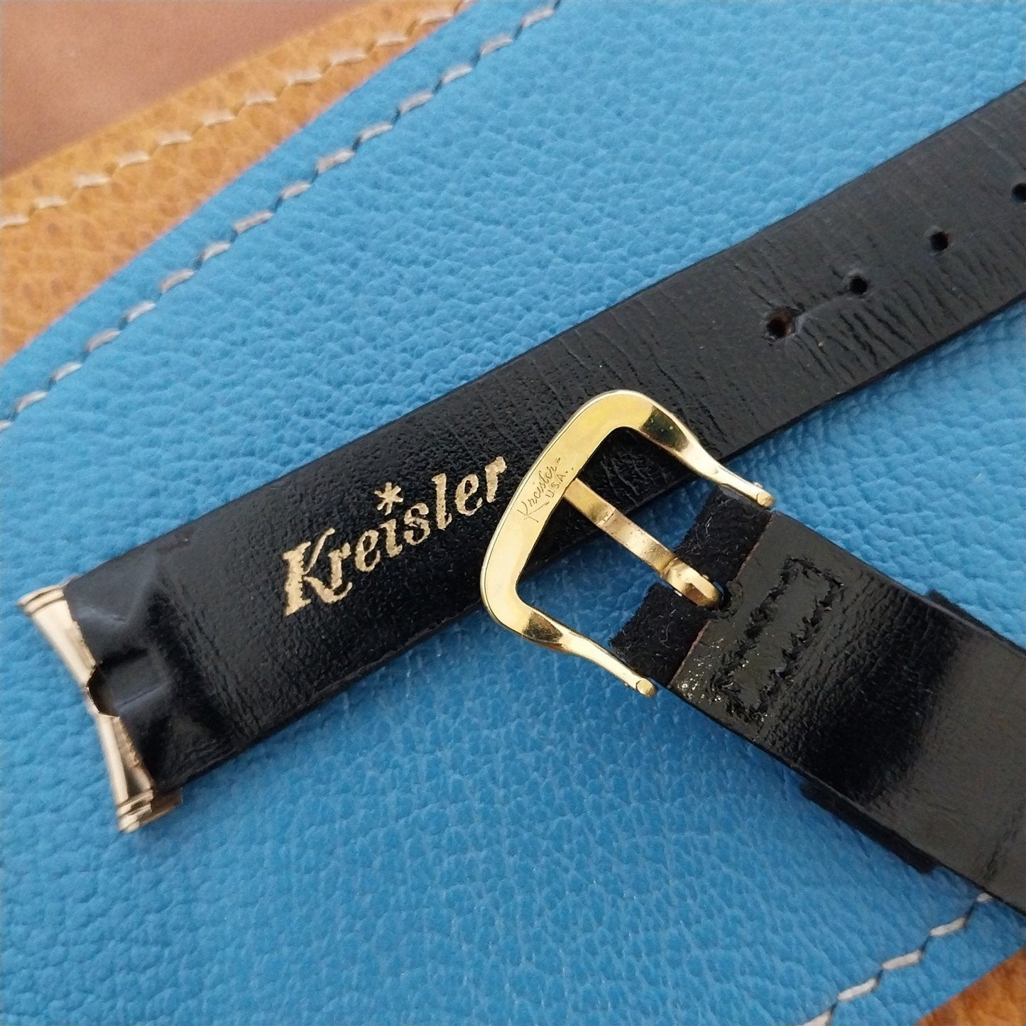 Kreisler Suede Strap With Yellow Gold-Filled Ends 1960s nos Vintage Watch Band