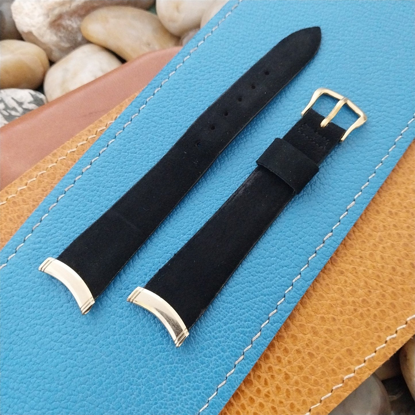 Kreisler Suede Strap With Yellow Gold-Filled Ends 1960s nos Vintage Watch Band