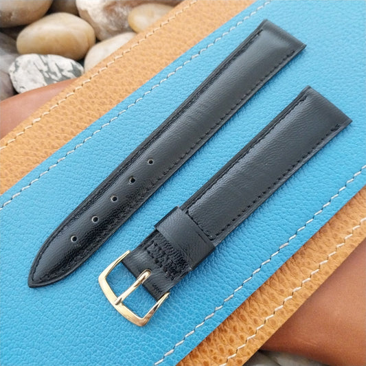 Vintage 3/4" Tapered Long Black Calfskin Leather Classic nos Unused Watch Band