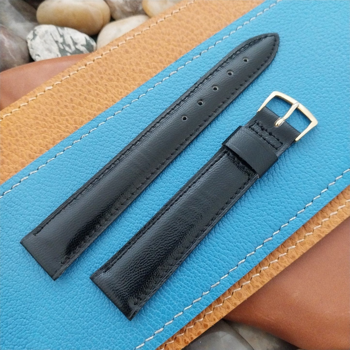 Vintage 3/4" Tapered Long Black Calfskin Leather Classic nos Unused Watch Band