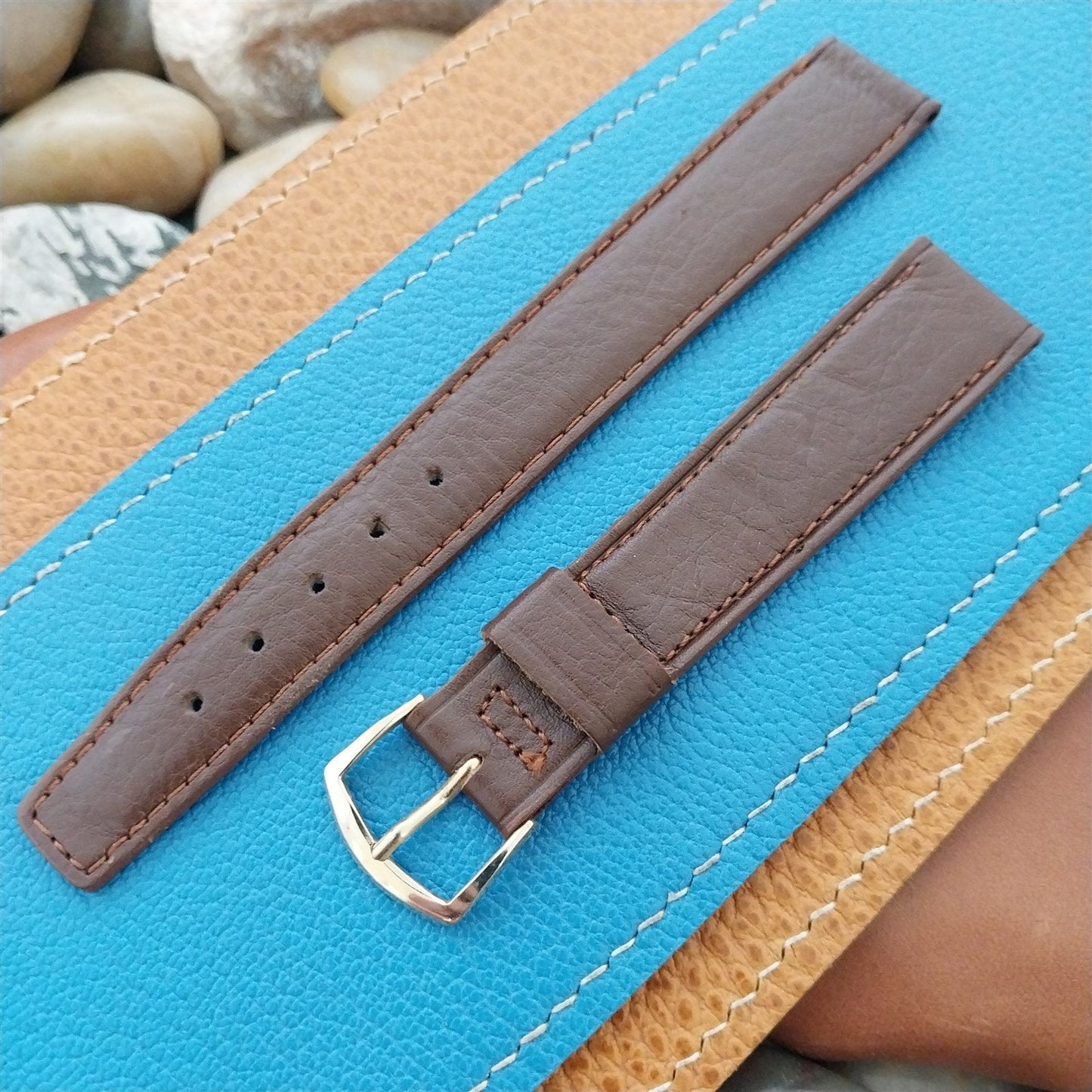 Vintage 11/16" Tapered Long Brown Calfskin Leather Classic nos Unused Watch Band