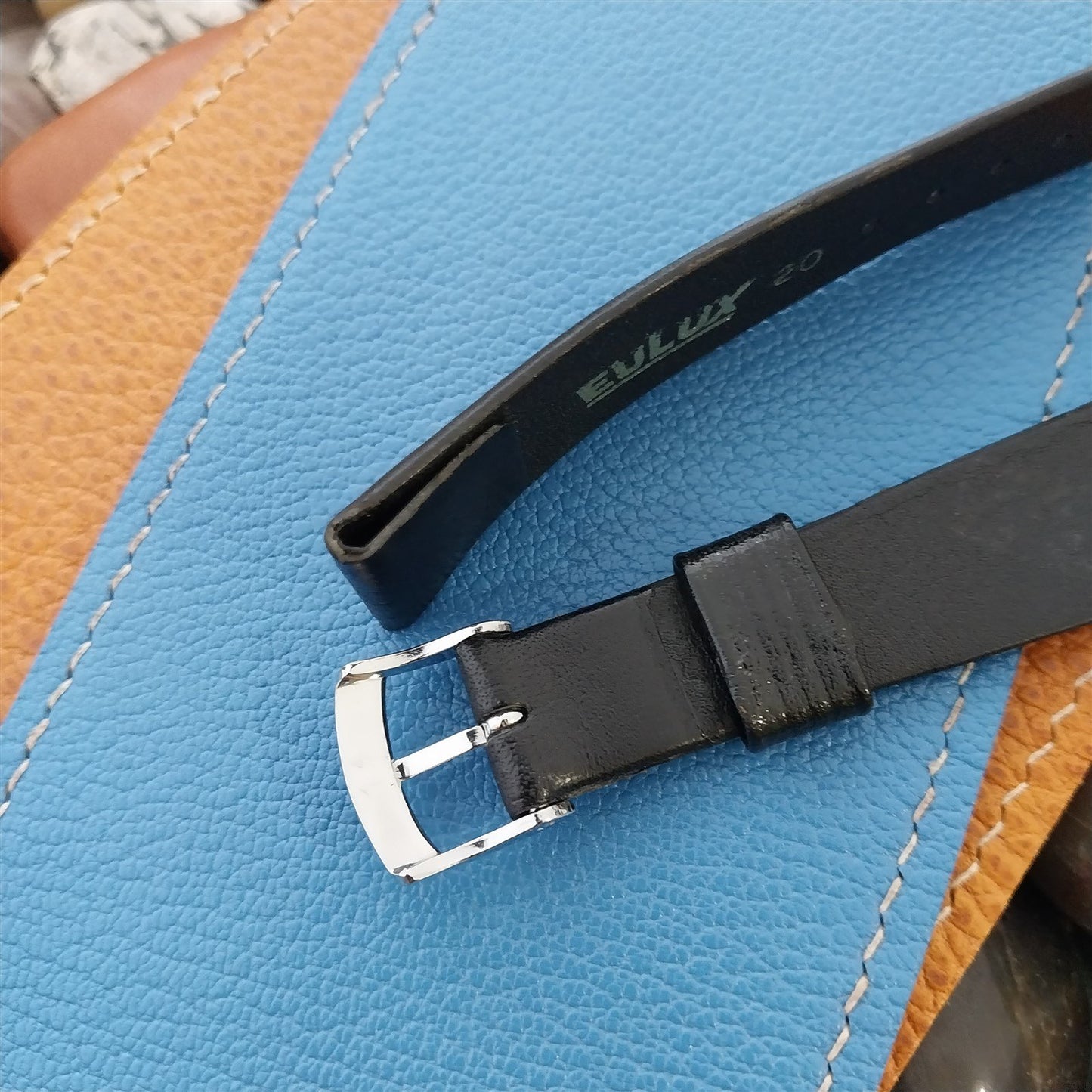 Vintage 20mm 1970s Black Calf Wire Lug Classic Tapered nos Watch Band