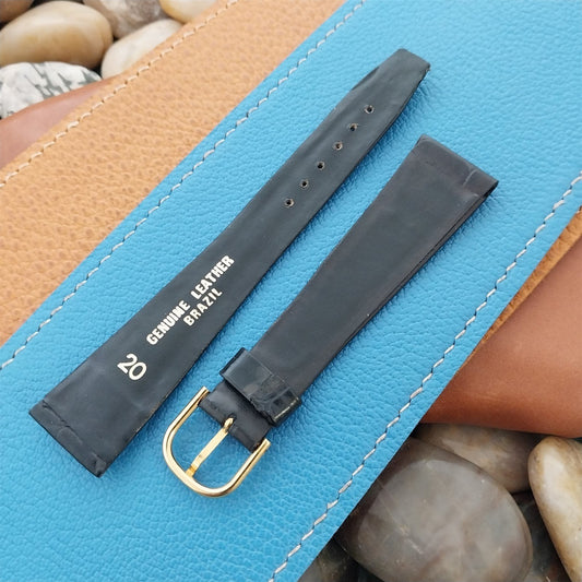 20mm Unpadded Slim Black Imitation Crocodile Leather Unused Vintage Watch Band