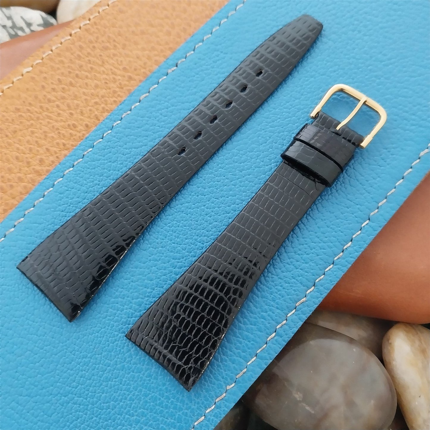 20mm Kalbe France Thin Black Lizard Unused Classic 1970s Vintage Watch Band