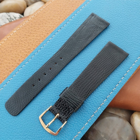 Vintage 20mm Hadley Roma Unpadded Black Lizard Classic Tapered Unused Watch Band