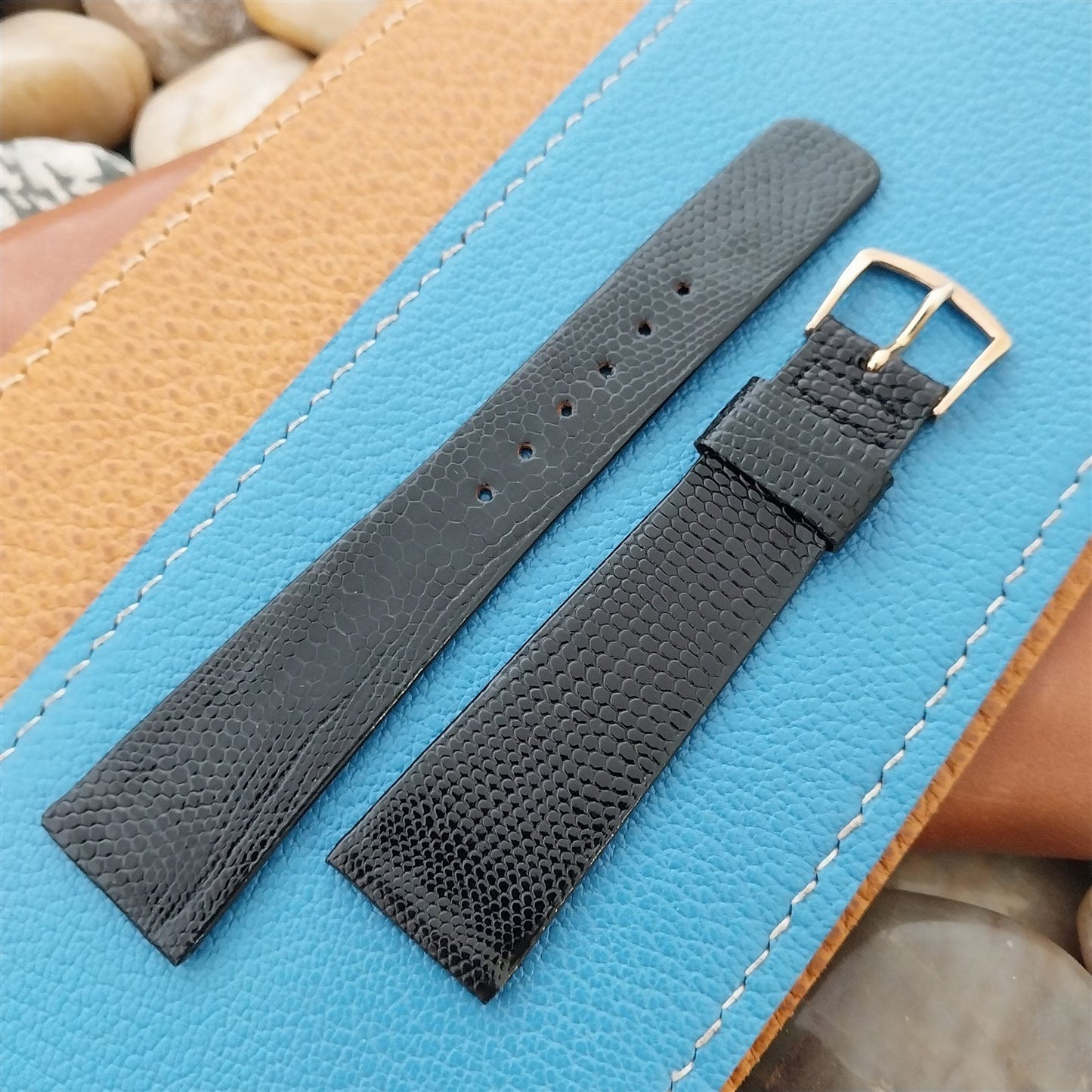 Vintage 20mm Hadley Roma Unpadded Black Lizard Classic Tapered Unused Watch Band