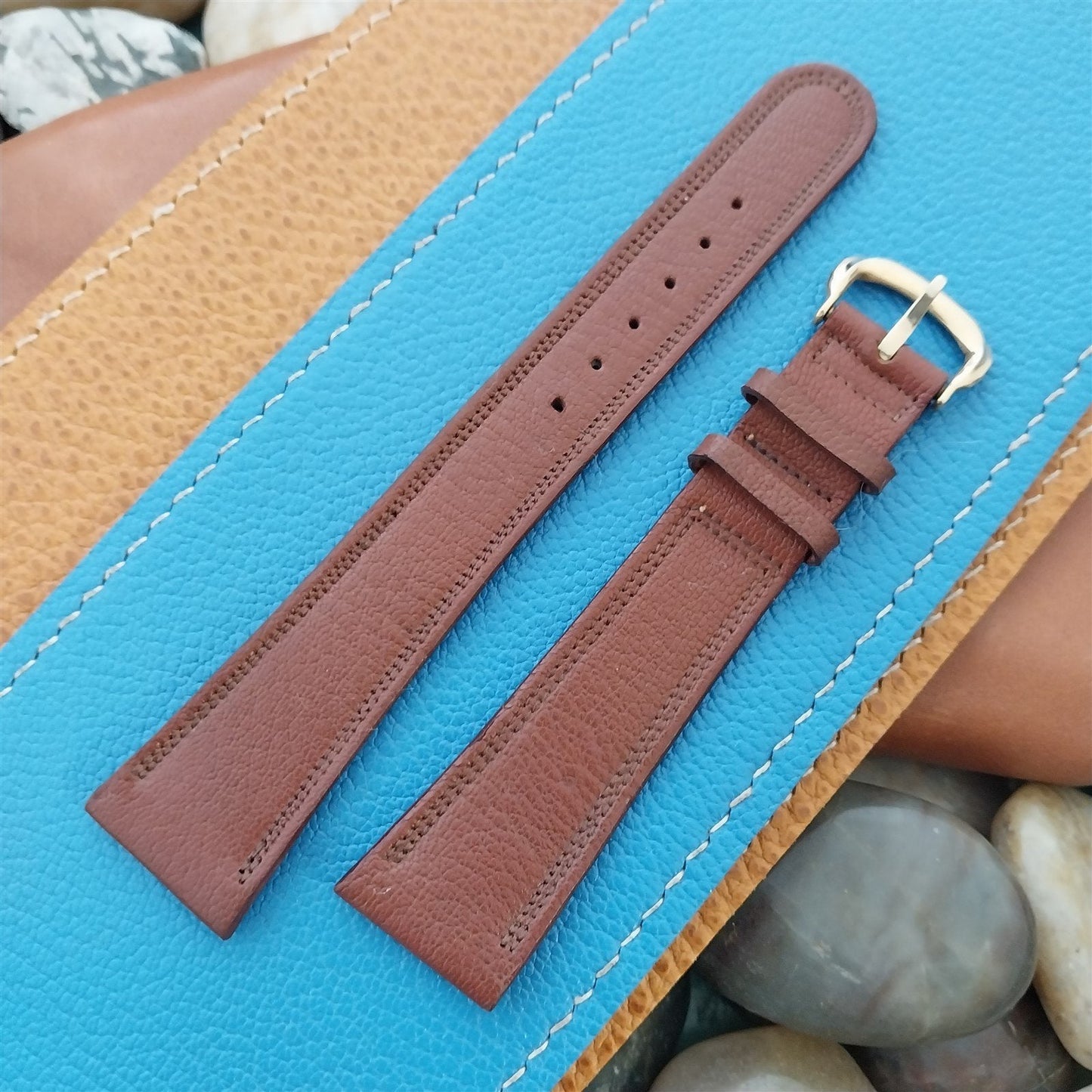 Vintage 20mm 1950s Aztec Morocco Tapered Leather Long Unused Classic Watch Band