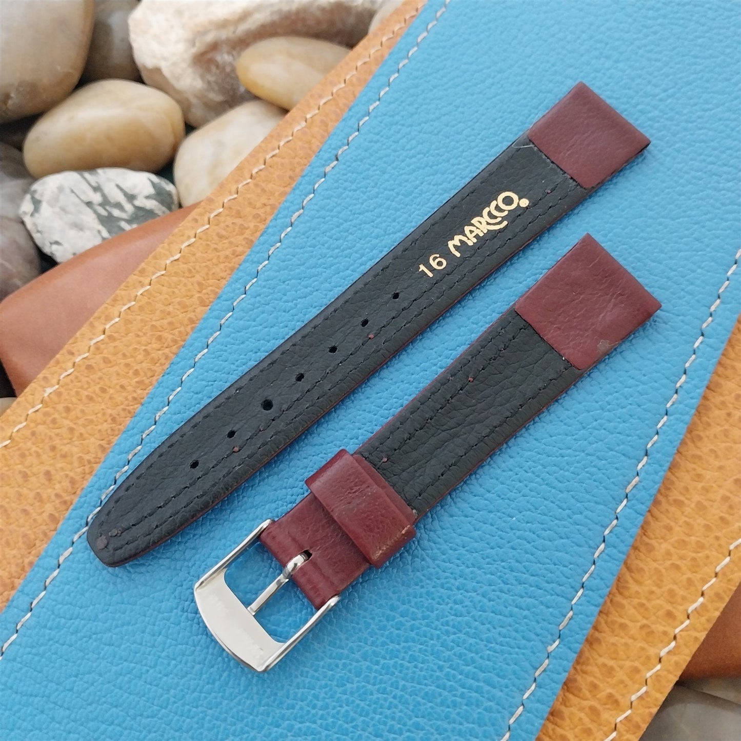 16mm Hirsch Burgundy Unpadded Leather Tapered 16/14 Unused nos Watch Band