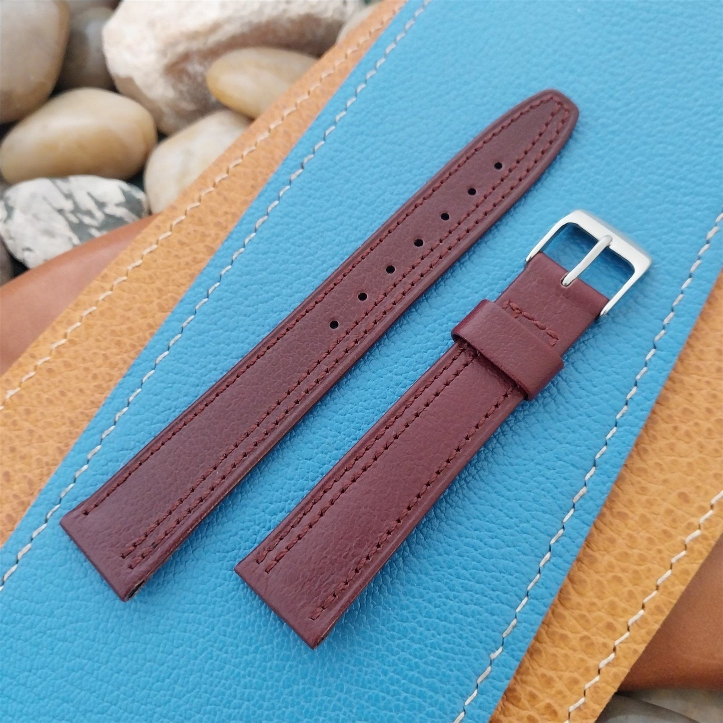 16mm Hirsch Burgundy Unpadded Leather Tapered 16/14 Unused nos Watch Band