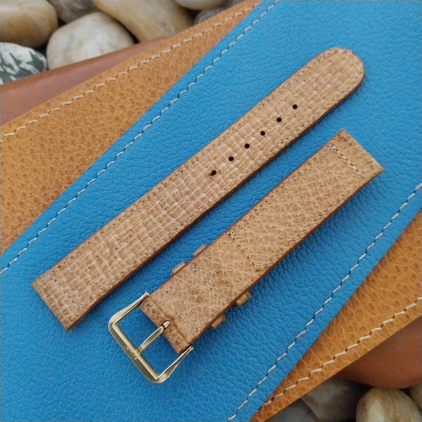 Vintage Elgin 1940s Pigskin 5/8" Classic Watch Band & Gold-Tone Logo Buckle