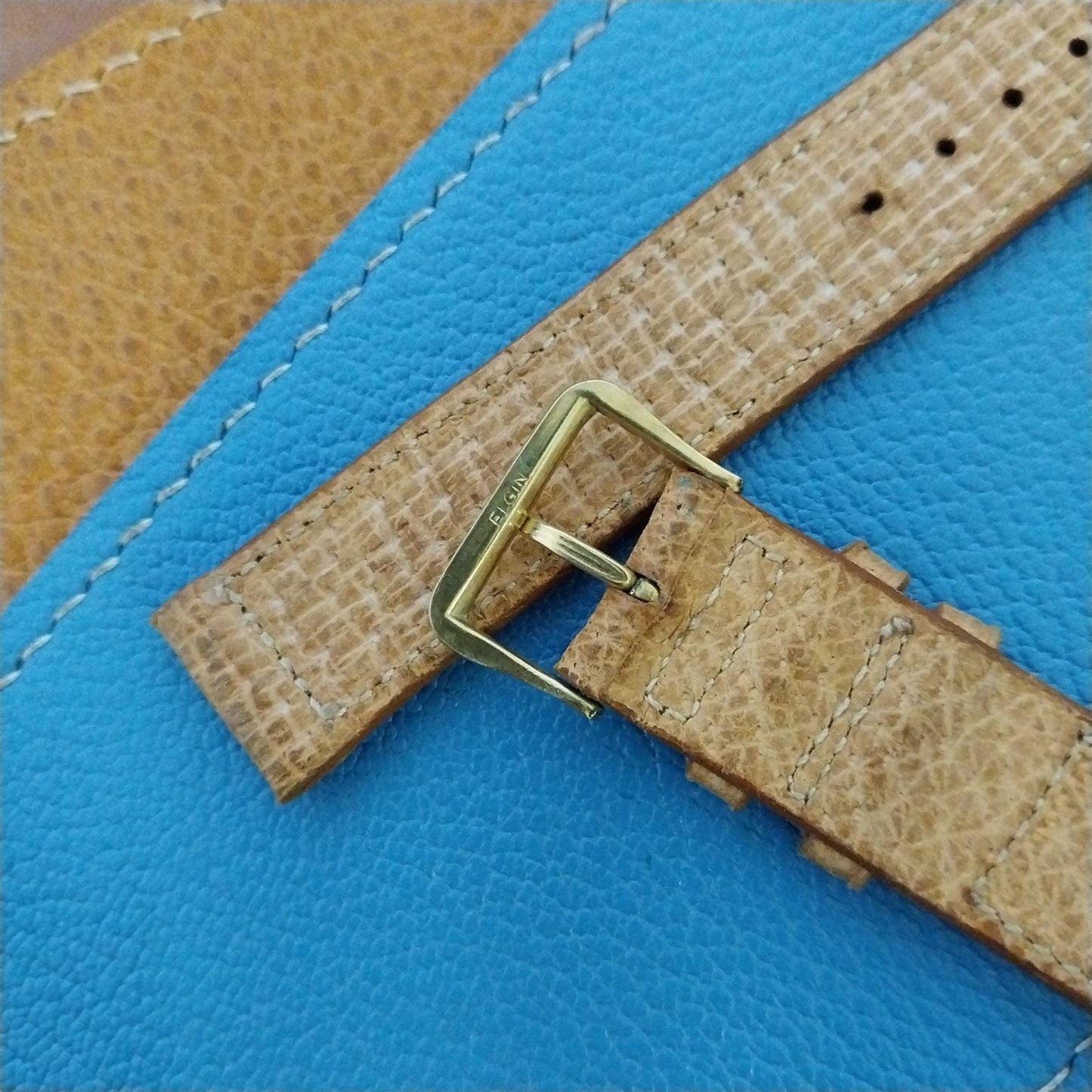 Vintage Elgin 1940s Pigskin 5/8" Classic Watch Band & Gold-Tone Logo Buckle