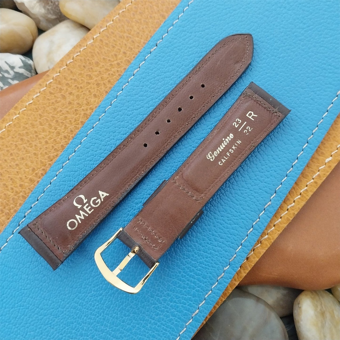 Vintage Omega 18mm Brown Calf Leather Classic Unused 1970s Watch Band