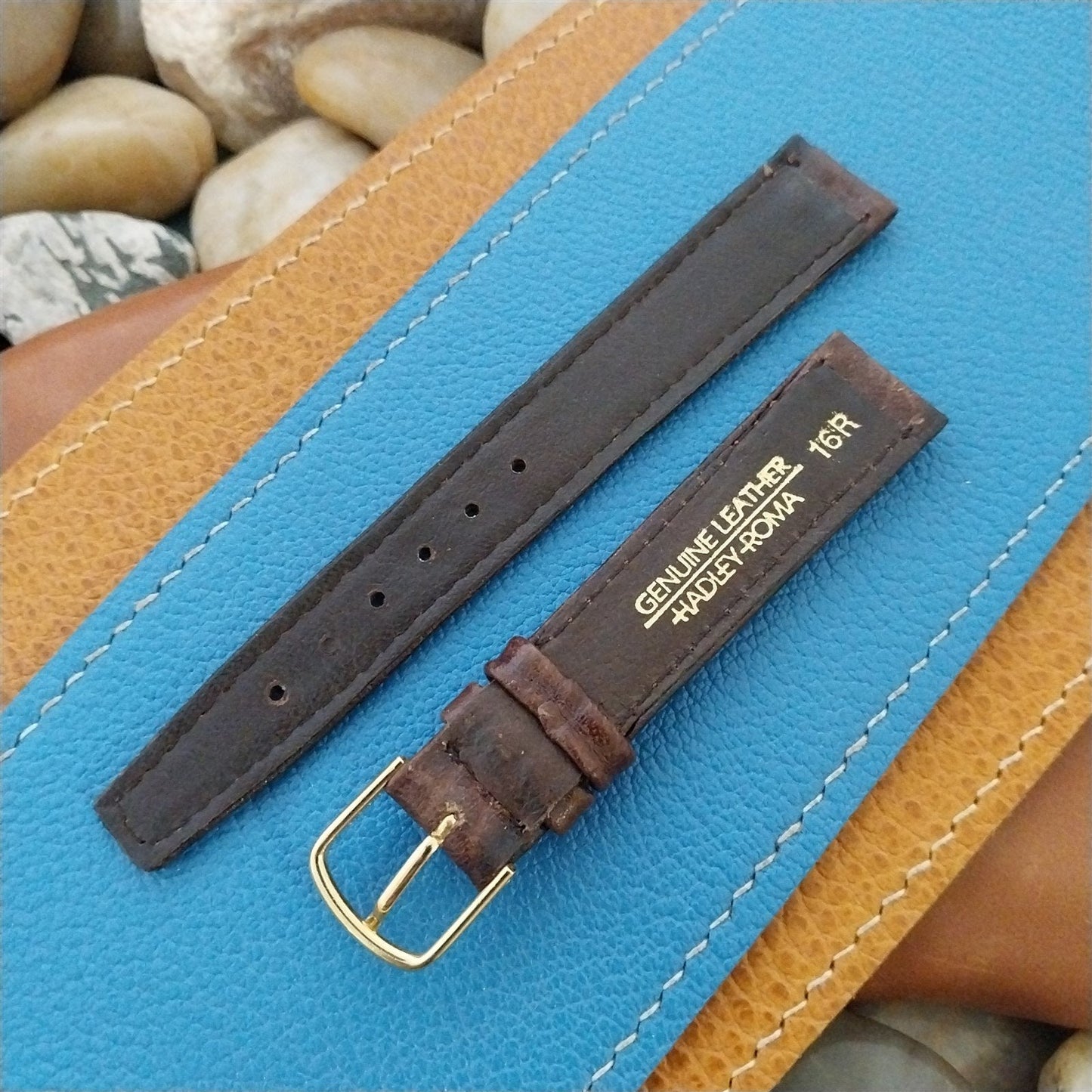 16mm Leather Hadley Roma Grained Leather nos Unused Tapered Classic Watch Band