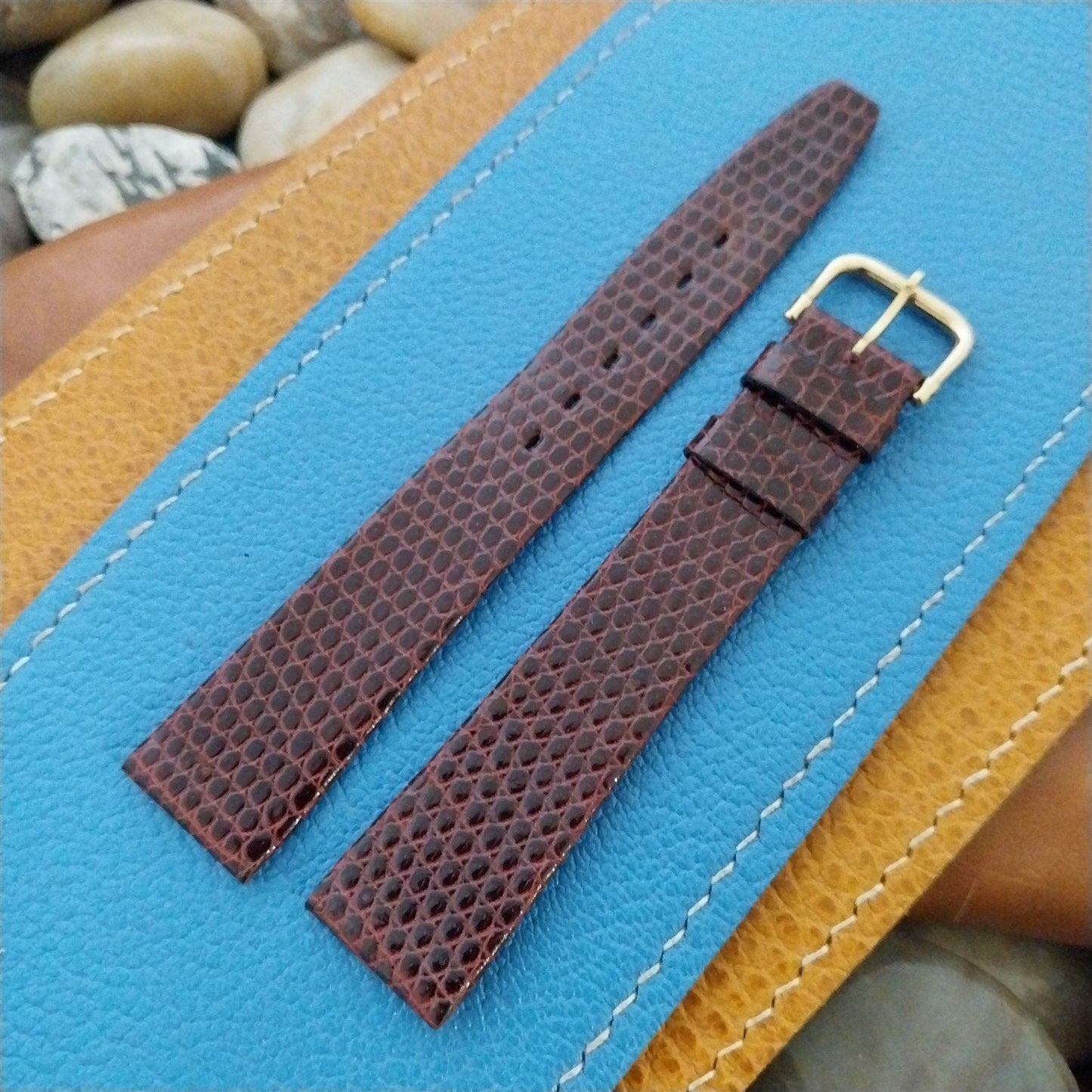 Vintage 11/16" Kalbe France Burgundy Lizard Unused Classic Tapered Watch Band