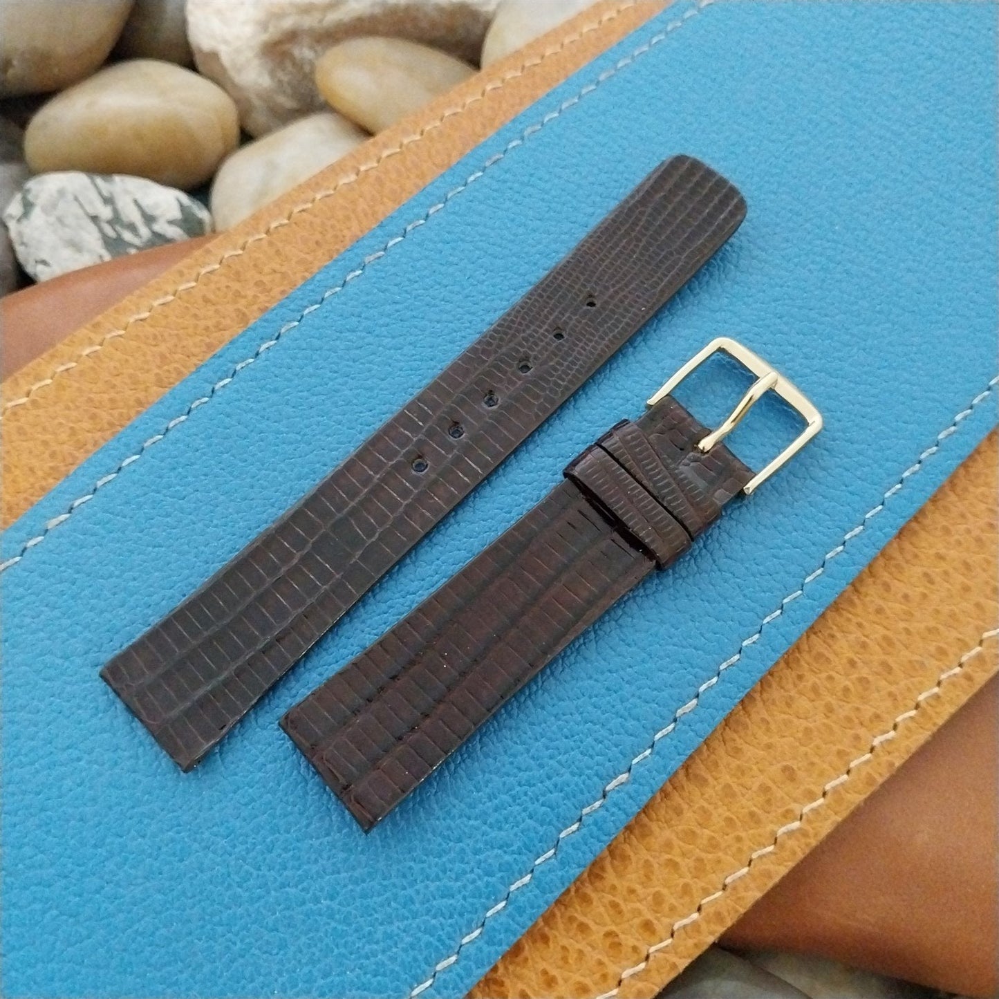 16mm Hadley Roma Tapered Short Dark Brown Lizard Unused nos Vintage Watch Band