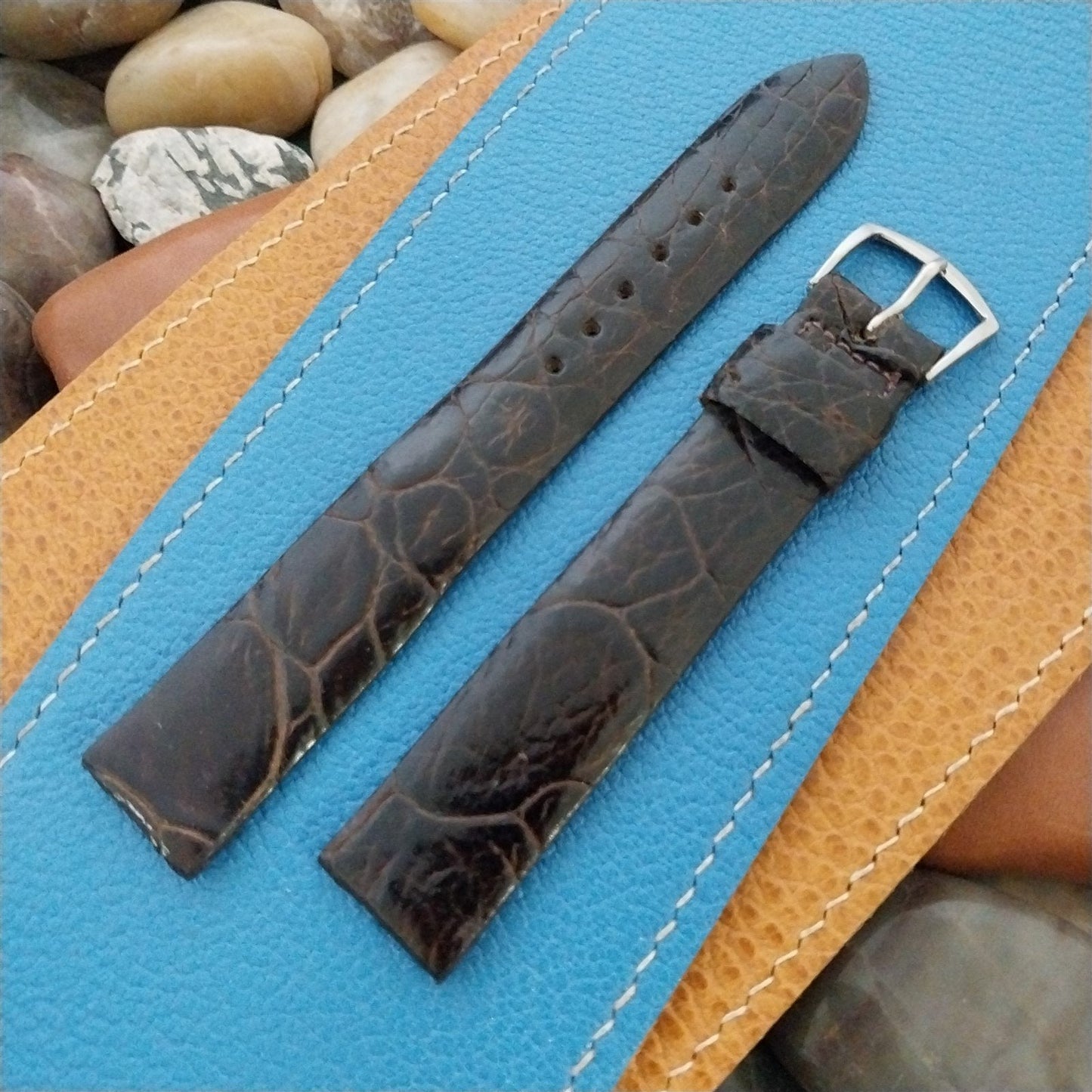 Vintage 18mm Downing Long Brown Turtle Unused Tapered 1960s Vintage Watch Band