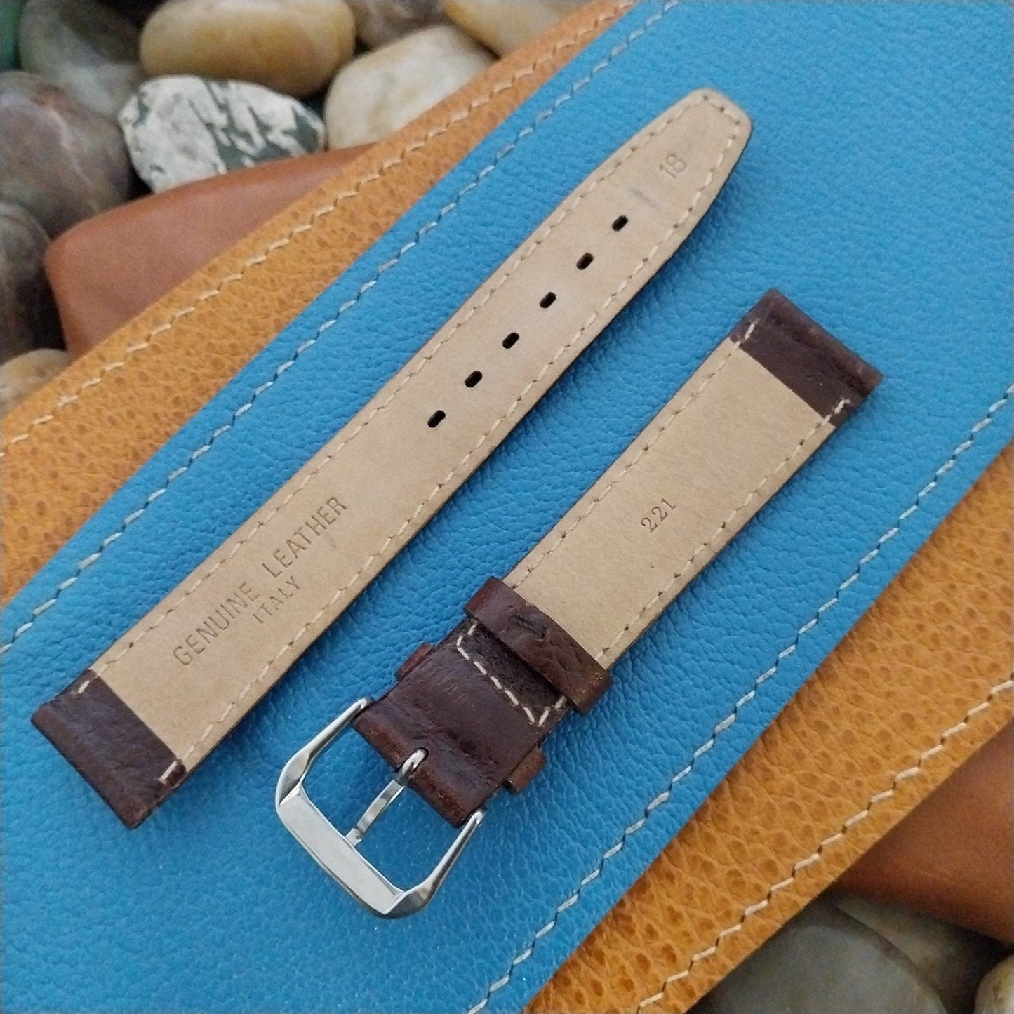 Vintage 18mm Rustic Brown Tapered 18/16 Italian Leather nos Unused Watch Band