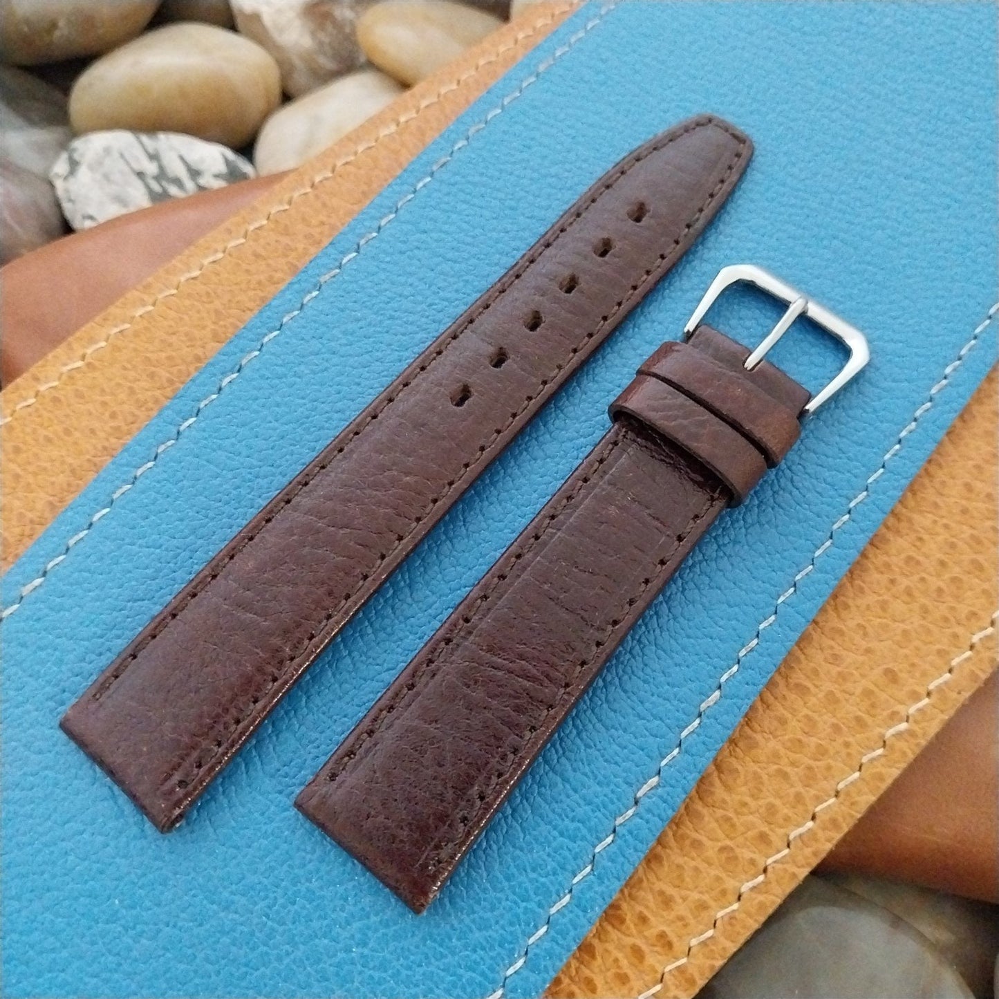 Vintage 18mm Rustic Brown Tapered 18/16 Italian Leather nos Unused Watch Band