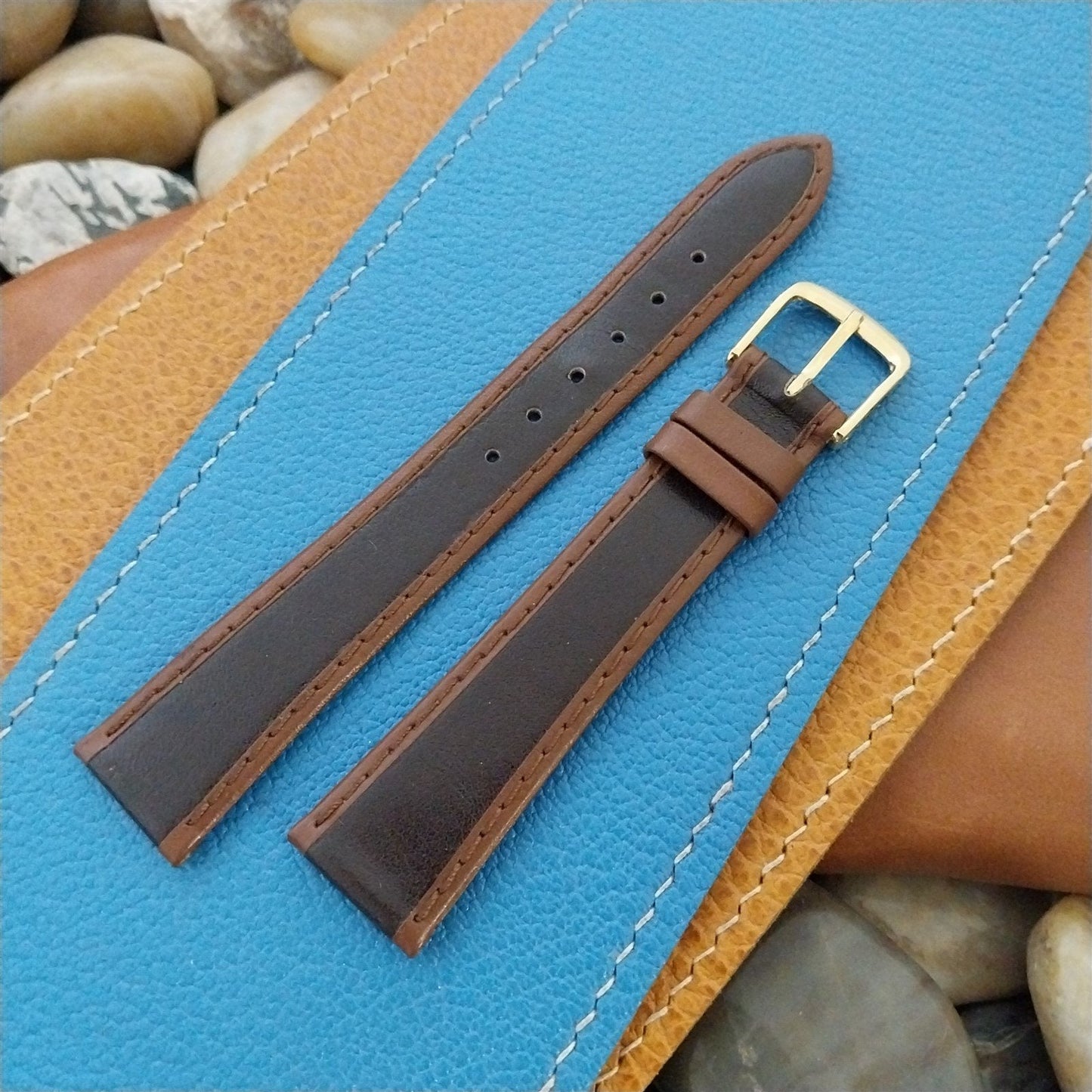 18mm Speidel 2-Tone Brown Unpadded Tapered Leather Unused Vintage Watch Band