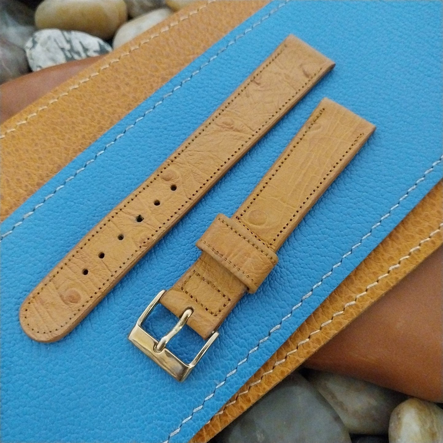 Vintage 17mm Wyler Tan Ostrich Grain Leather Unused nos Classic 1960s Watch Band