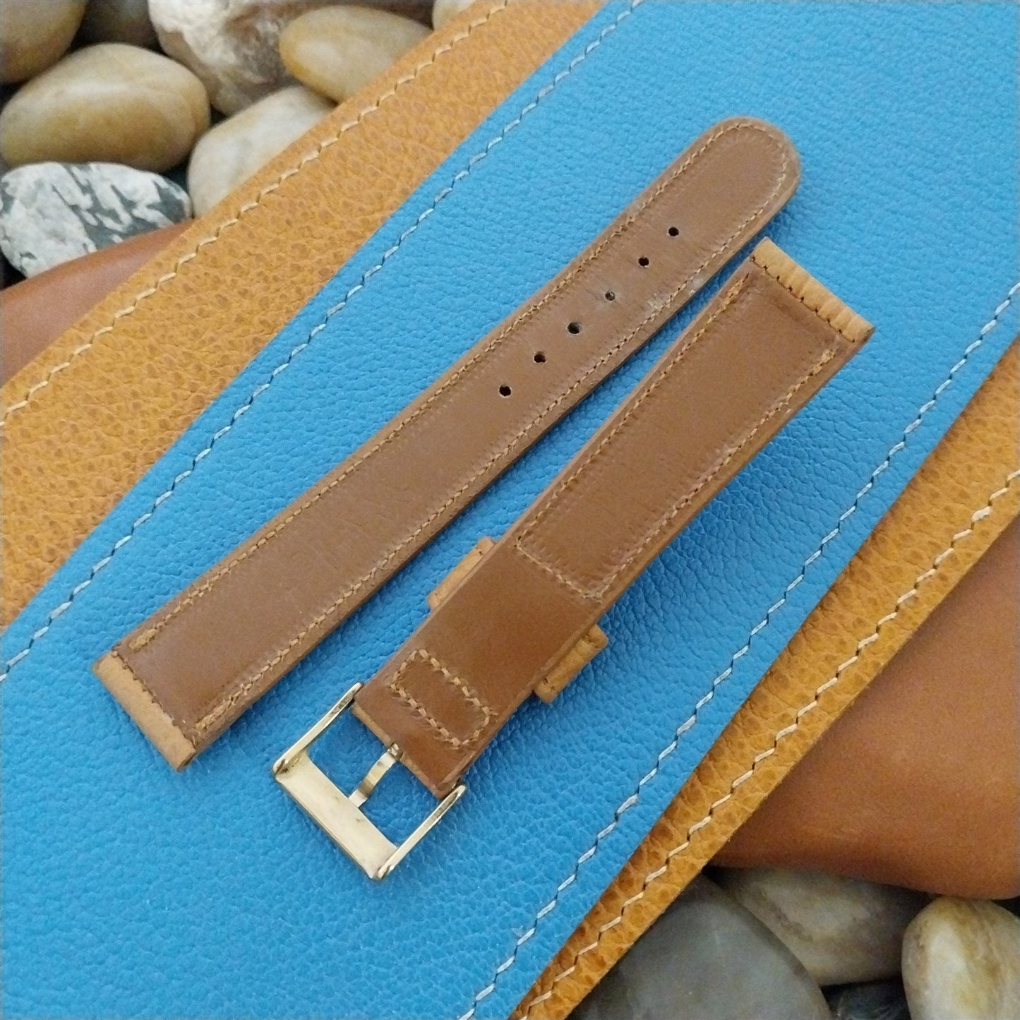 Vintage 17mm Wyler Tan Ostrich Grain Leather Unused nos Classic 1960s Watch Band