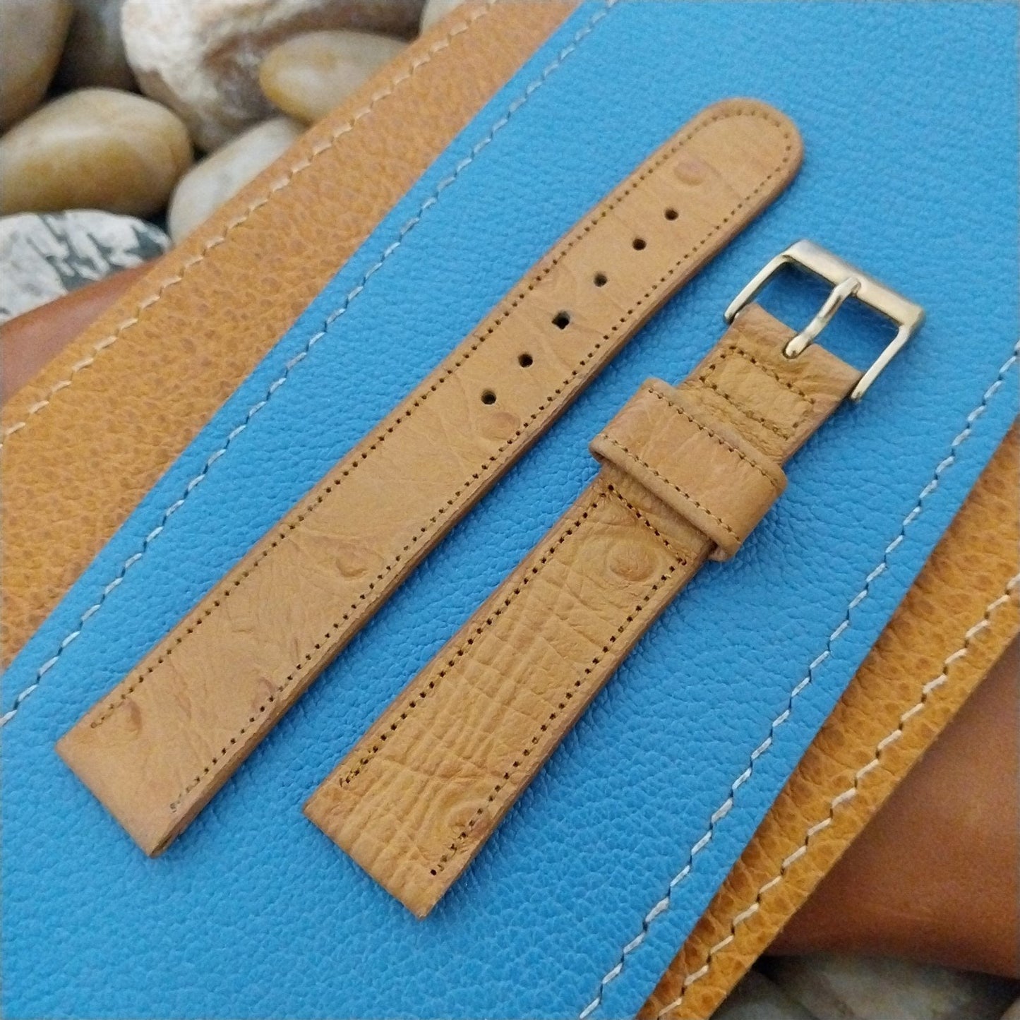 Vintage 17mm Wyler Tan Ostrich Grain Leather Unused nos Classic 1960s Watch Band