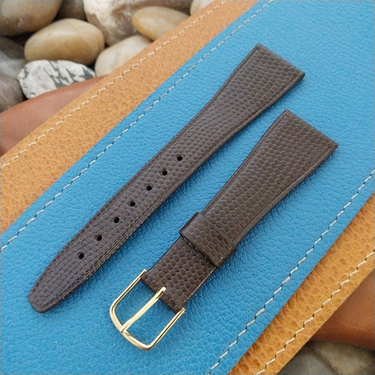 Vintage 20mm Hirsch Brown Lizard-Grain Leather Classic Tapered Unused Watch Band