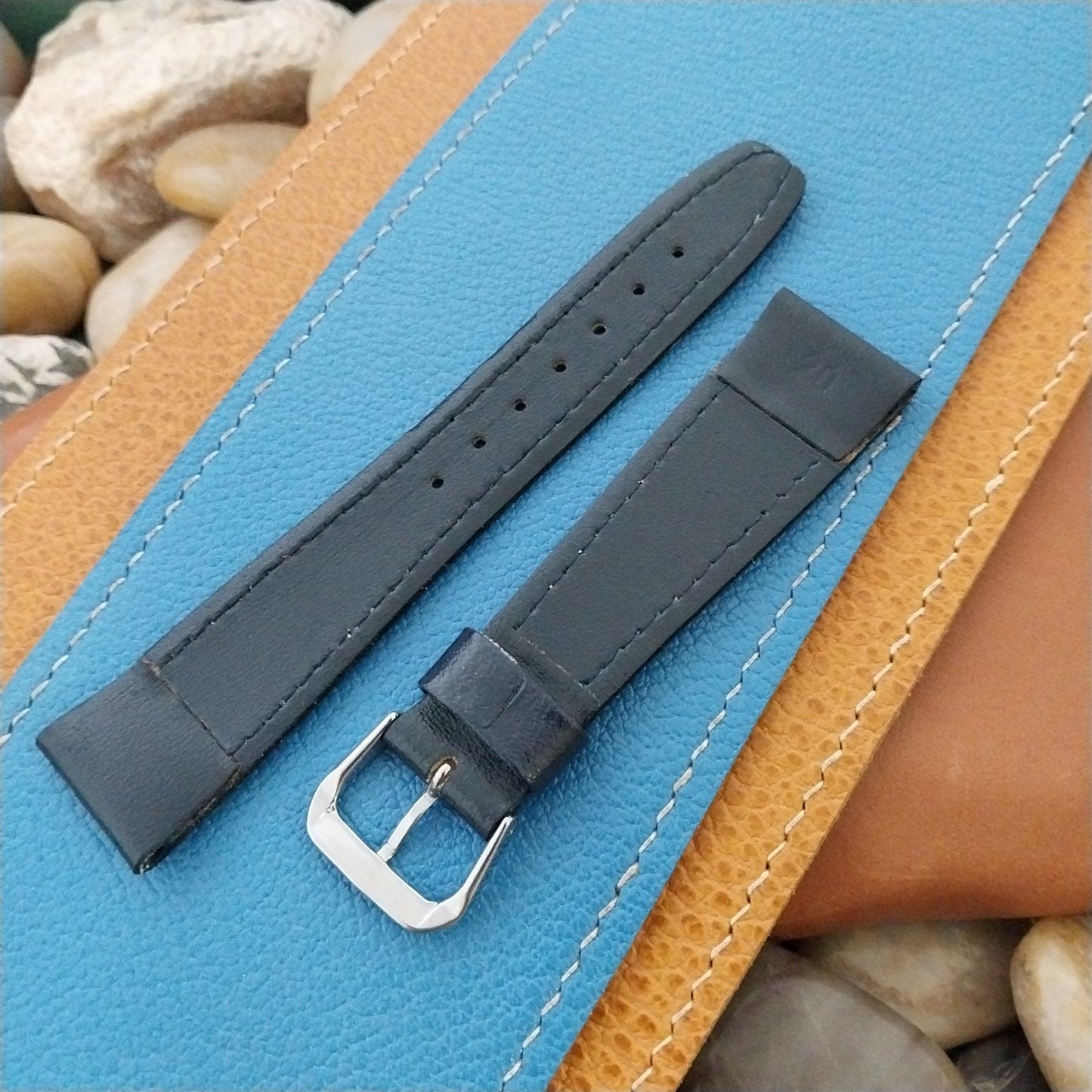 20mm Hirsch Blue Leather Tapered 20/16 nos Unused Vintage Watch Band