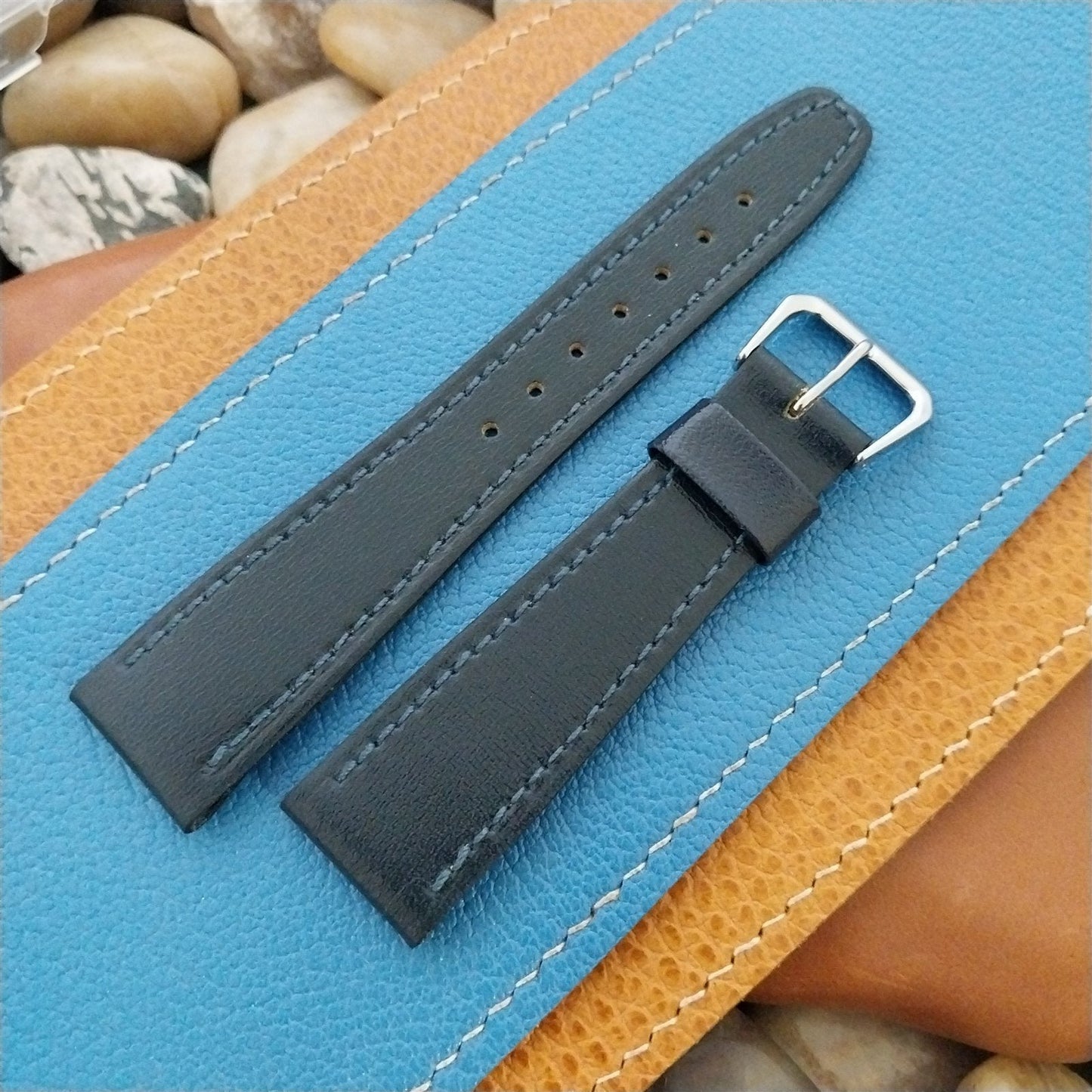 20mm Hirsch Blue Leather Tapered 20/16 nos Unused Vintage Watch Band