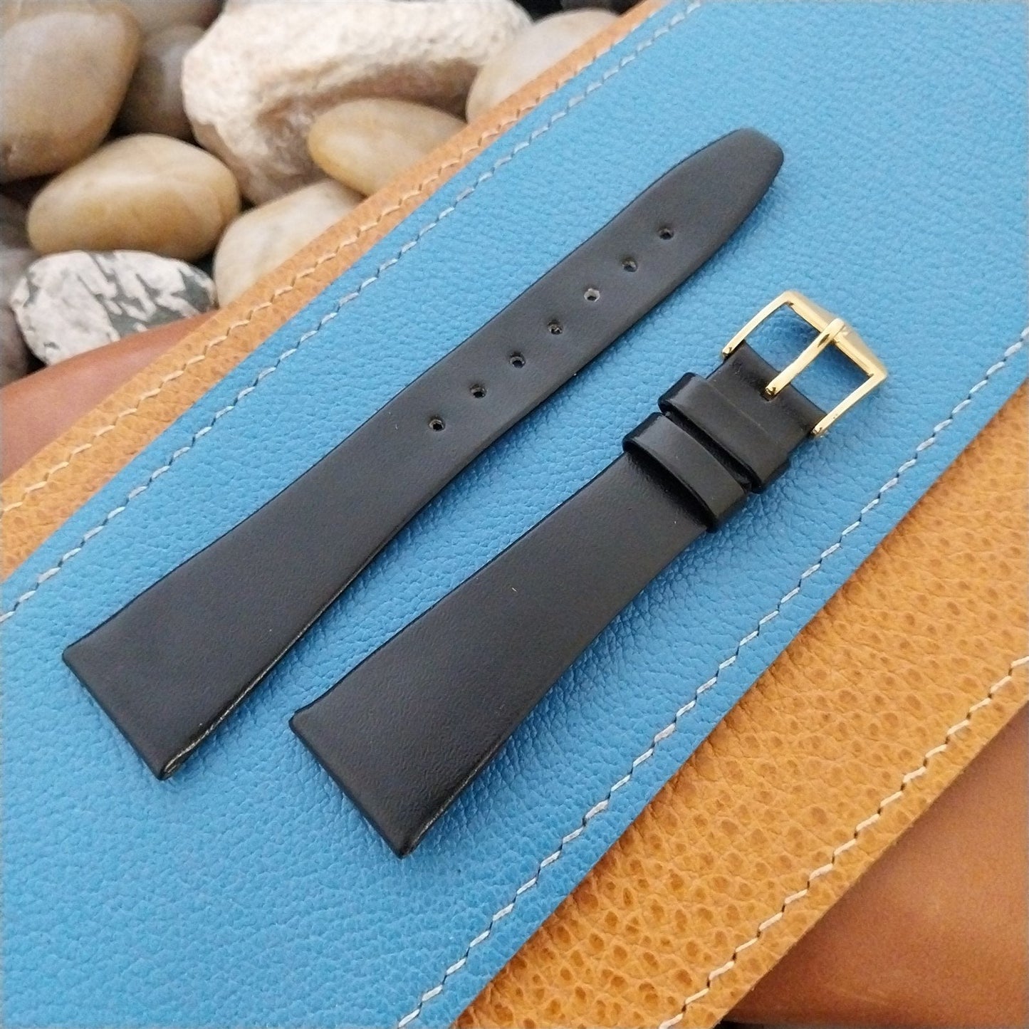 Vintage 20mm Hirsch Black Diamond Leather Classic Tapered Unused Watch Band