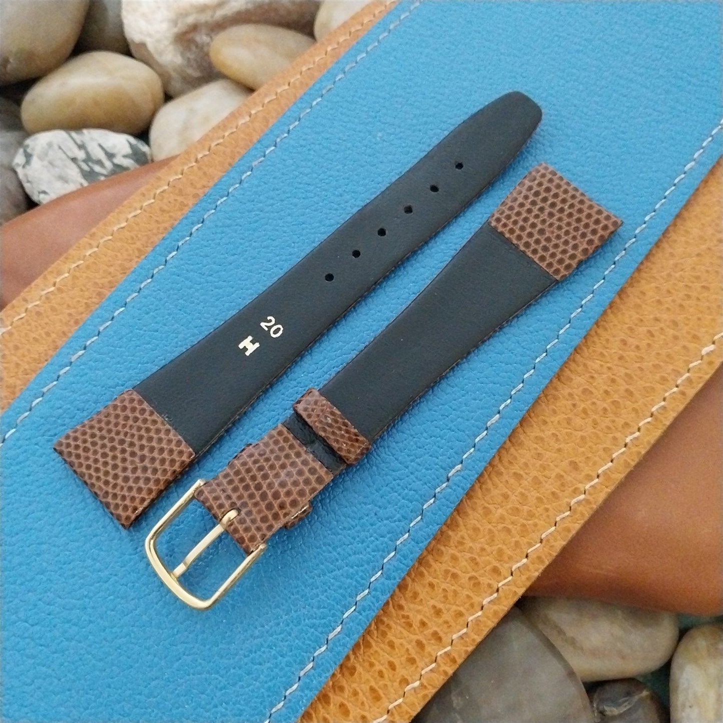 Long 20mm Hirsch Brown Lizard-Grain Leather Classic Tapered Unused Watch Band