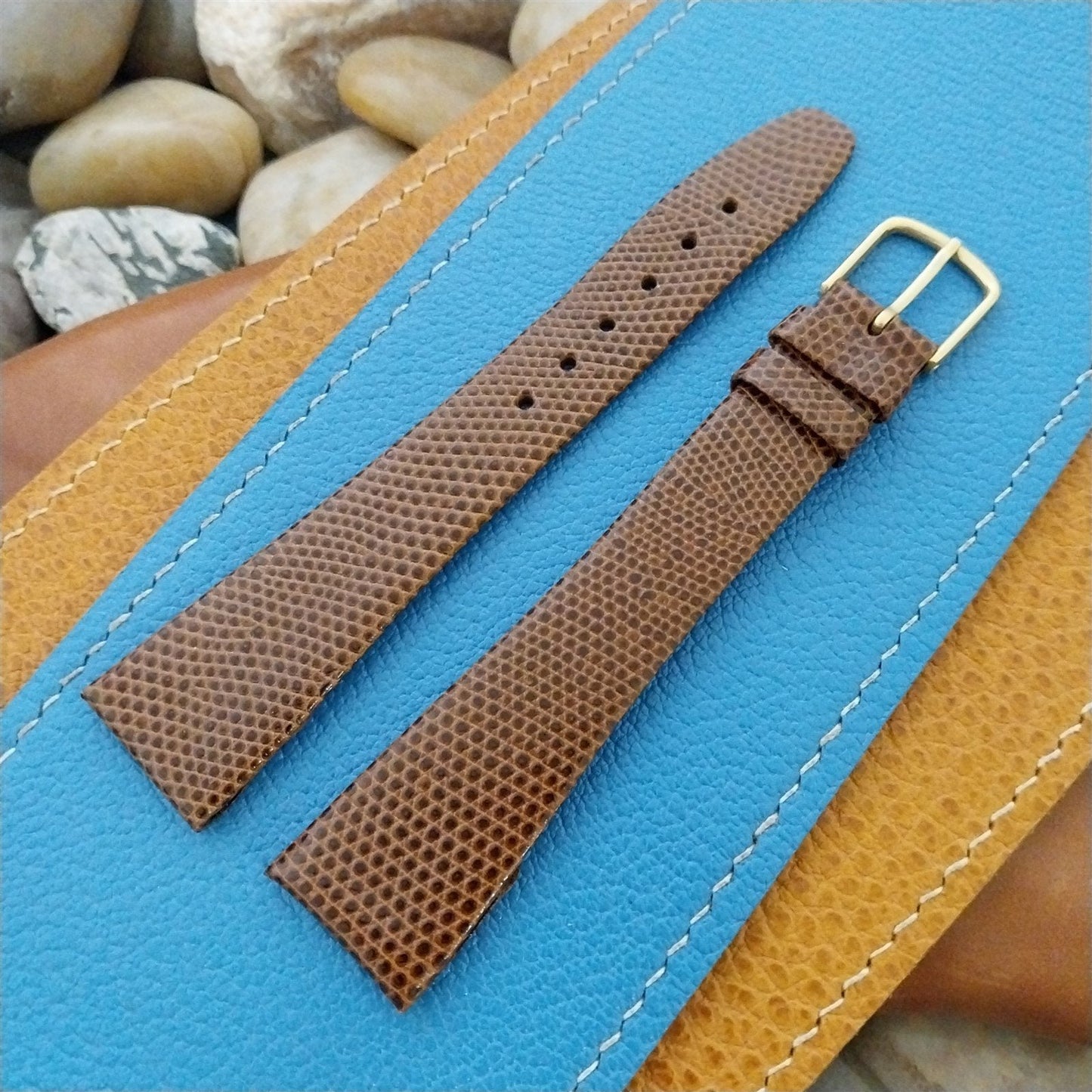 Long 20mm Hirsch Brown Lizard-Grain Leather Classic Tapered Unused Watch Band