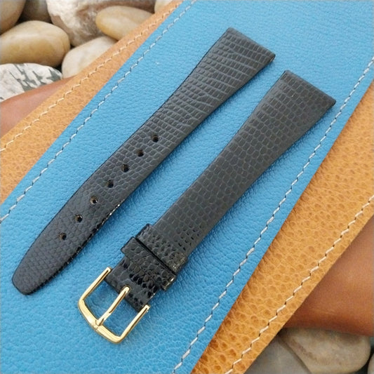 Vintage Long 20mm Hirsch Black Lizard Classic Tapered 20/14 Unused Watch Band