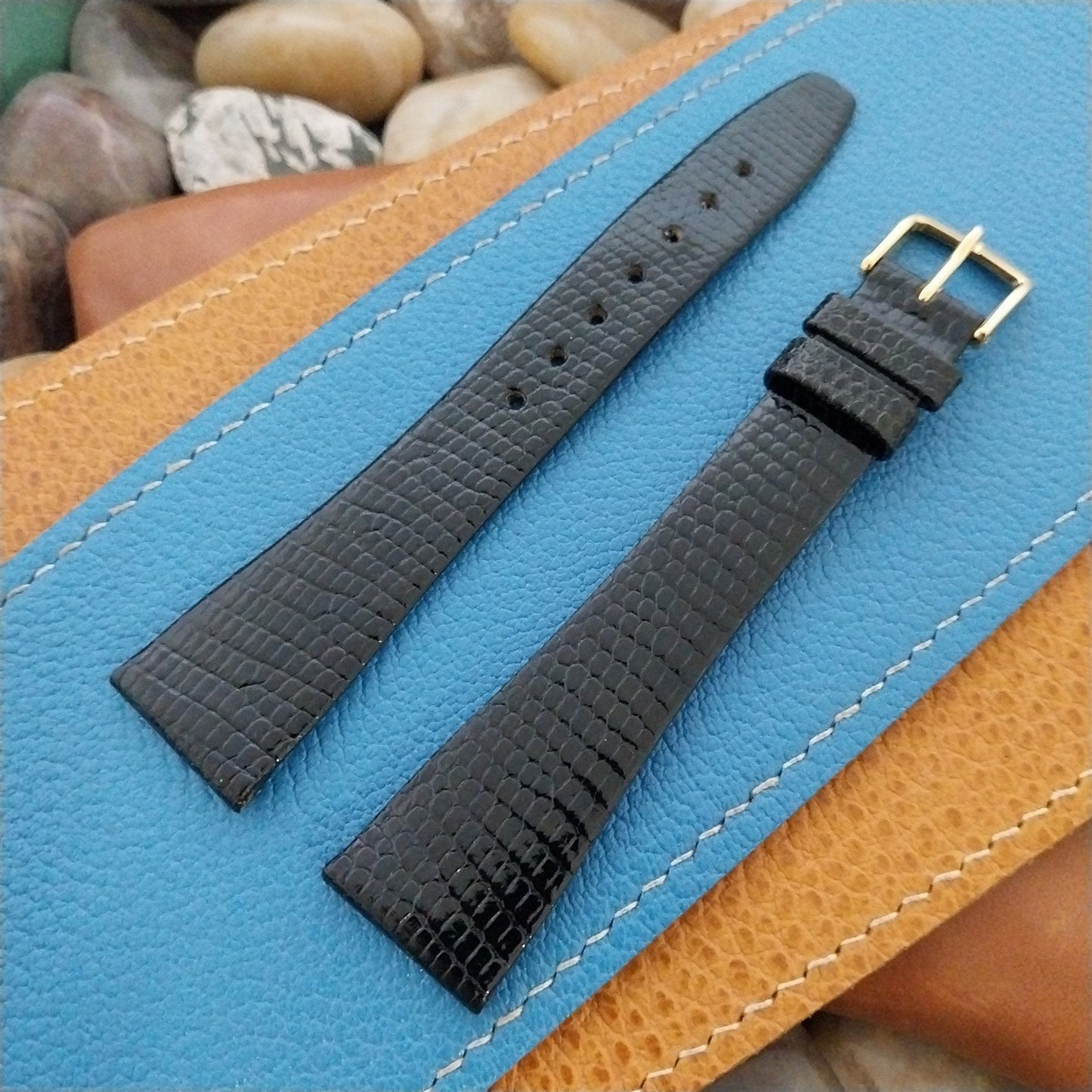 Vintage Long 20mm Hirsch Black Lizard Classic Tapered 20/14 Unused Watch Band